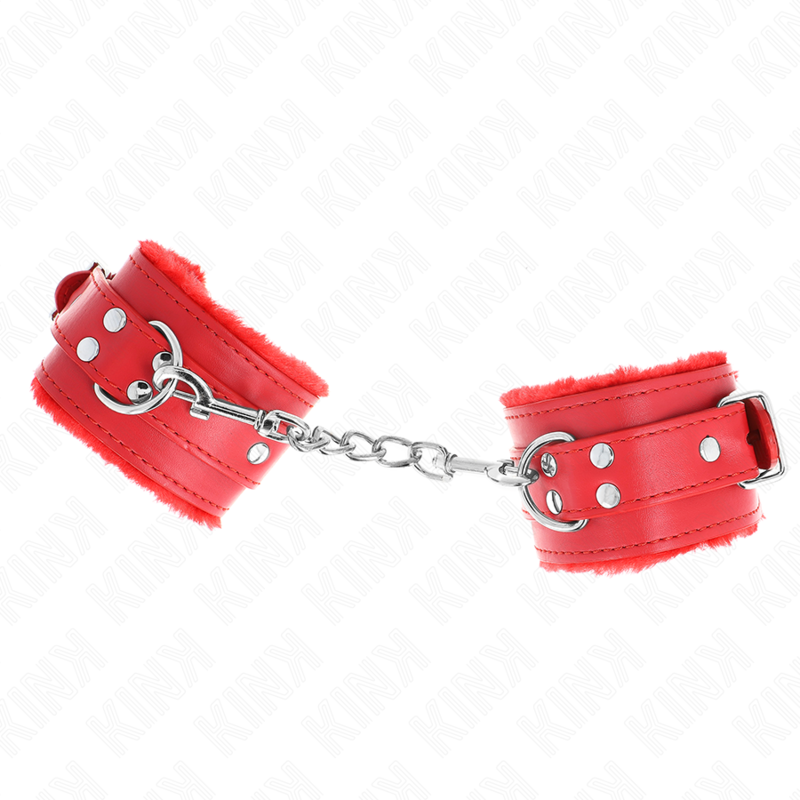KINK - APPUI-POIGNETS DOUBLÉS DE FOURRURE ROUGE AVEC CEINTURE ROUGE RÉGLABLE 17-29 CM X 6 CM - 7eme ciel