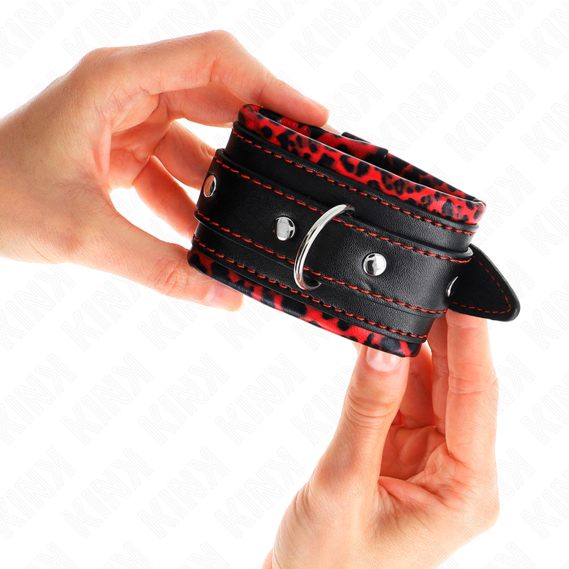 KINK - APPUI-POIGNETS DOUBLÉS DE FOURRURE ROUGE / NOIR RÉGLABLE 17-29 CM X 6 CM - 7eme ciel