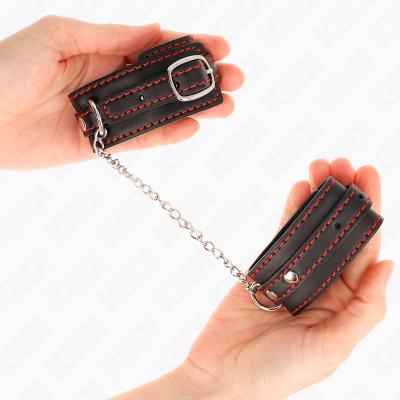 KINK - PETITES RETENUES-POIGNETS NOIRES AVEC DOUBLURE ROUGE RÉGLABLE 14-24 CM X 3,5 CM - 7eme ciel