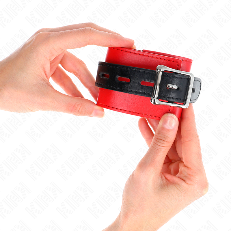 KINK - APPUI-POIGNETS ROUGE AVEC CEINTURE NOIRE RÉGLABLE 17-28 CM X 6 CM - 7eme ciel