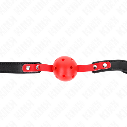 KINK - BALLE DURE CREUSE ROUGE 4 CM GAG BRACELET NOIR 60 x 2 CM AJUSTABLE 37-52 CM