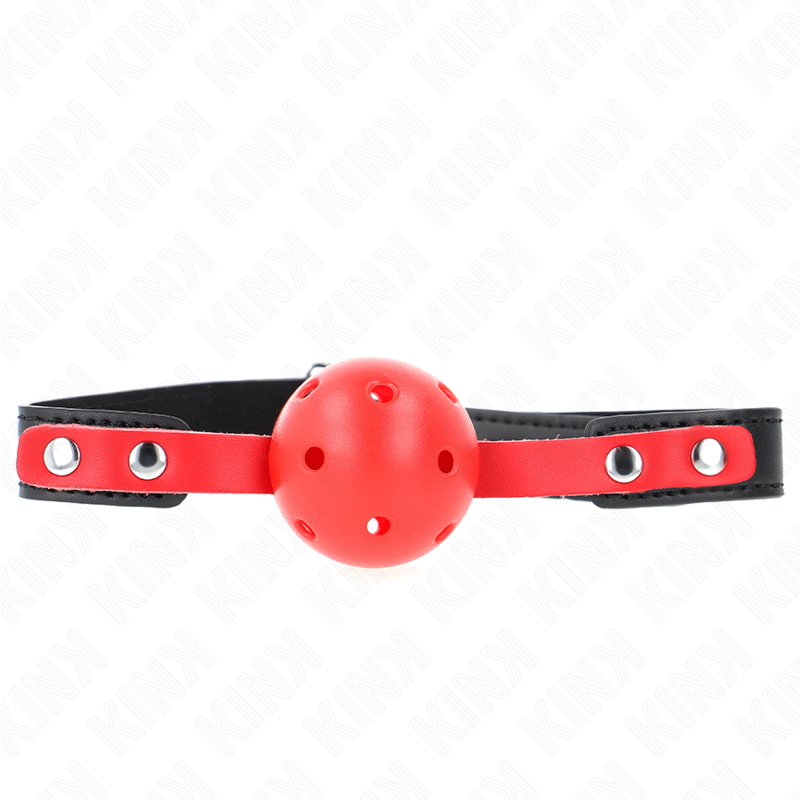 KINK - BALLE DURE CREUSE ROUGE 4 CM GAG BRACELET NOIR 60 x 2 CM AJUSTABLE 37-52 CM - 7eme ciel