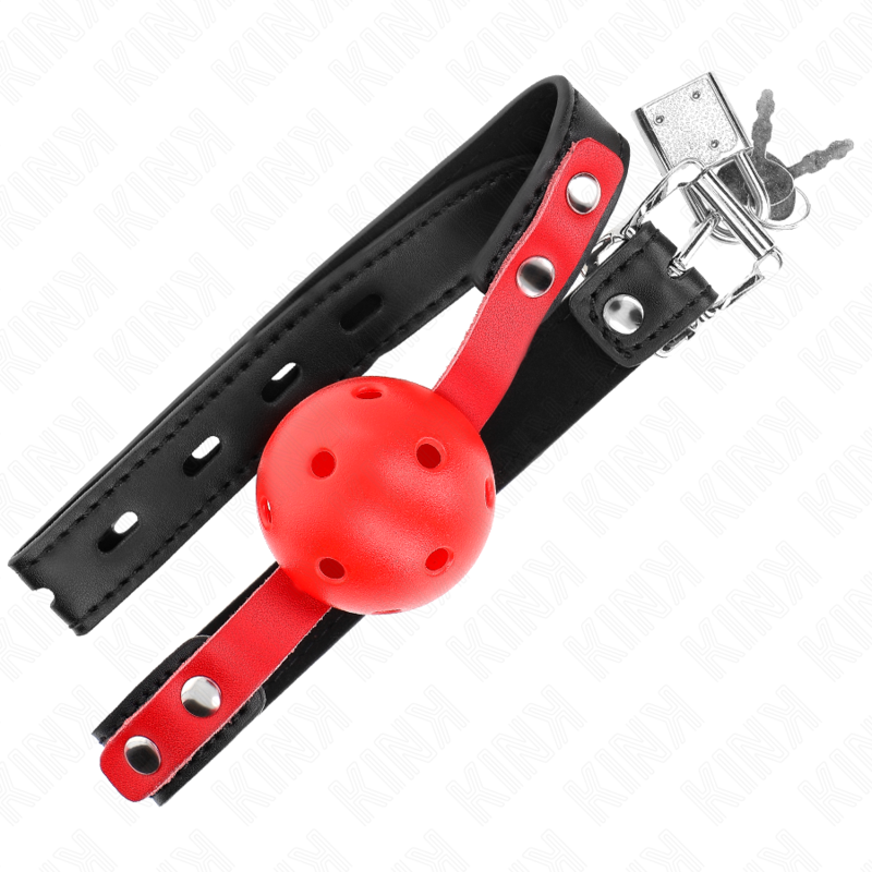 KINK - BALLE DURE CREUSE ROUGE 4 CM GAG BRACELET NOIR 60 x 2 CM AJUSTABLE 37-52 CM - 7eme ciel