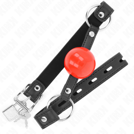 KINK - BÂILLON BALLE 4 CM AVEC SERRURE BOULE ROUGE BRACELET NOIR 60 x 2 CM - 7eme ciel