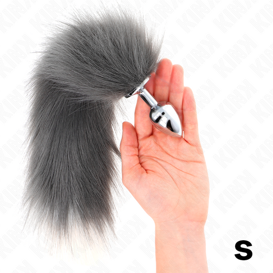 KINK - PLUG ANAL TAILLE S 7 X 3 CM AVEC QUEUE SYNTHÉTIQUE 40 CM GRIS ET BLANC - 7eme ciel