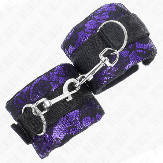 KINK - ATTENTES-POIGNETS COURTES EN DENTELLE DE VELOURS ET RELIURE EN NYLON VIOLET / NOIR 23 X 6,5 CM - 7eme ciel