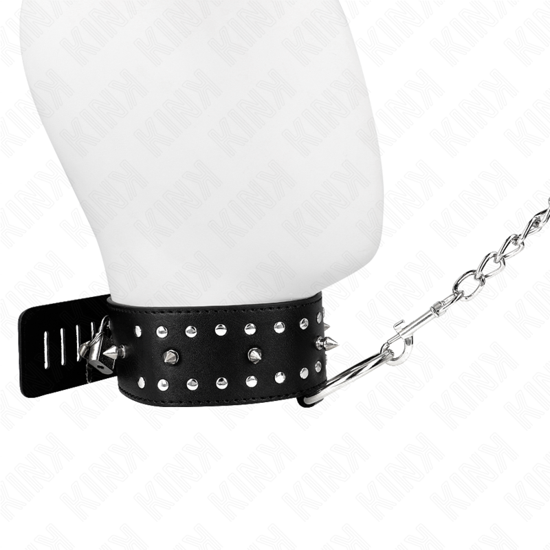 KINK - COLLIER AVEC LAISSE 65 CM AVEC CLOUS ARGENTÉS MODÈLE 1 AJUSTABLE 36-43 CM X 5 CM - 7eme ciel