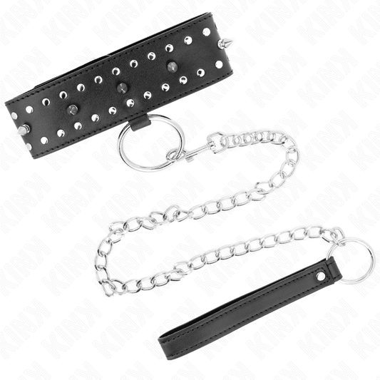 KINK - COLLIER AVEC LAISSE 65 CM AVEC CLOUS ARGENTÉS MODÈLE 1 AJUSTABLE 36-43 CM X 5 CM - 7eme ciel