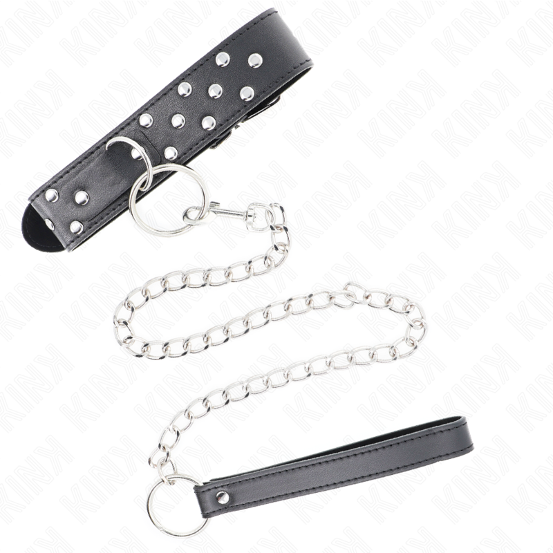 KINK - COLLIER RIVET ANNEAU AVEC CEINTURE 65 CM NOIR AJUSTABLE 36-50 CM X 3,8 CM - 7eme ciel