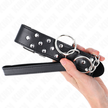 KINK - COLLIER RIVET ANNEAU AVEC CEINTURE 65 CM NOIR AJUSTABLE 36-50 CM X 3,8 CM - 7eme ciel