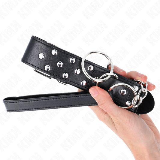 KINK - COLLIER RIVET ANNEAU AVEC CEINTURE 65 CM NOIR AJUSTABLE 36-50 CM X 3,8 CM - 7eme ciel