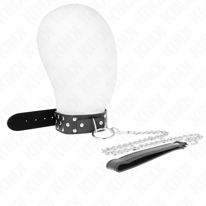 KINK - COLLIER RIVET ANNEAU AVEC CEINTURE 65 CM NOIR AJUSTABLE 36-50 CM X 3,8 CM - 7eme ciel