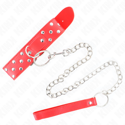 KINK - COLLIER RIVET ANNEAU AVEC CEINTURE 65 CM ROUGE AJUSTABLE 36-50 CM X 3,8 CM - 7eme ciel
