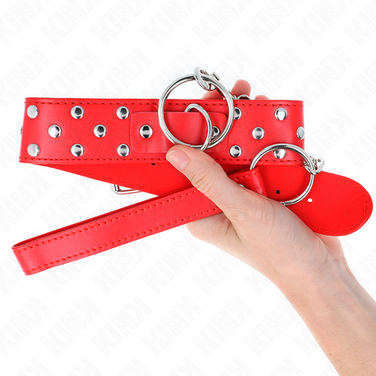 KINK - COLLIER RIVET ANNEAU AVEC CEINTURE 65 CM ROUGE AJUSTABLE 36-50 CM X 3,8 CM - 7eme ciel