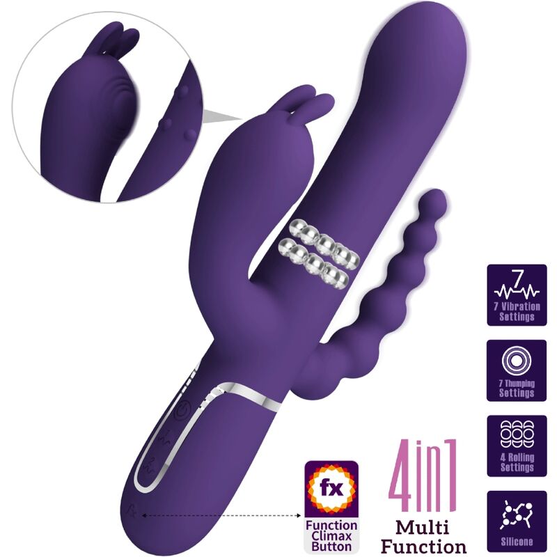 PRETTY LOVE - CAMMY TRIPLE VIBRATEUR MULTIFONCTION 4 EN 1 VIOLET - 7eme ciel