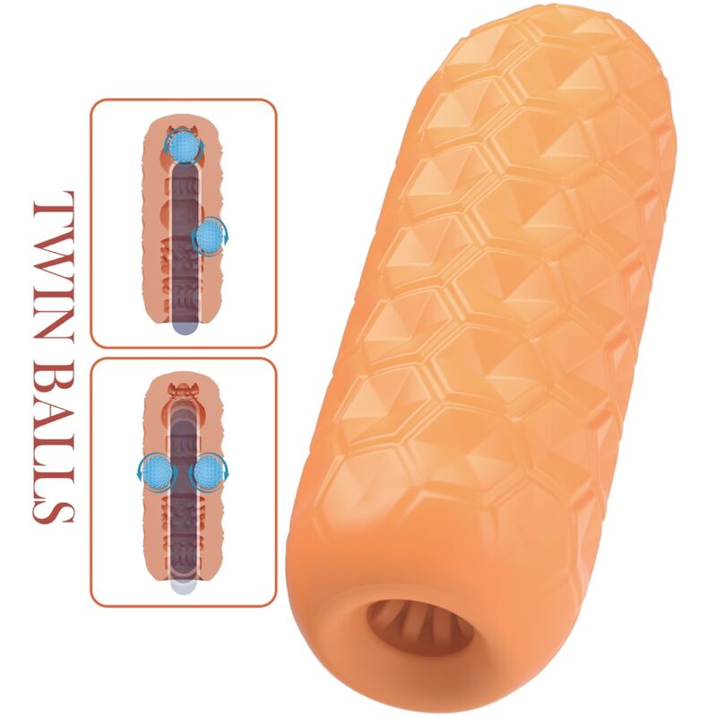 PRETTY LOVE - MASTURBATEUR POUR HOMME À DEUX BOULES ORANGE - 7eme ciel