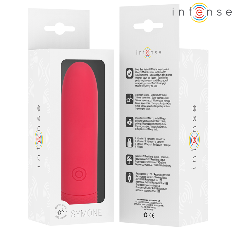 INTENSE - SYMONE BULLET VIBRANT RECHARGEABLE USB 8 VIBRATIONS ROUGE 10 X 2,2 CM - 7eme ciel