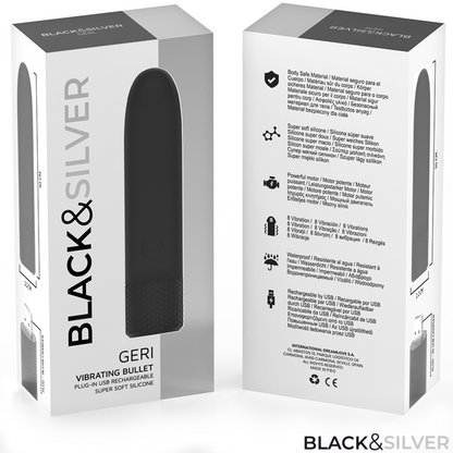 BLACK & SILVER - GERI BULLET VIBRANT RECHARGEABLE USB 8 VIBRATIONS NOIR 10 X 2,2 CM