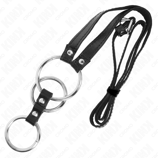 KINK - ANNEAU PÉNIS TRIPLE MÉTAL 3,8 CM À 5 CM AVEC CEINTURE EN CUIR 112 CM - 7eme ciel