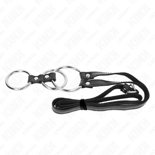 KINK - ANNEAU PÉNIS TRIPLE MÉTAL 3,8 CM À 5 CM AVEC CEINTURE EN CUIR 112 CM - 7eme ciel