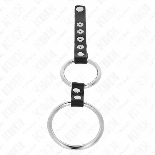 KINK - DOUBLE ANNEAU PÉNIS EN MÉTAL DE 3,8 CM À 5 CM CONNECTÉ AU CUIR - 7eme ciel