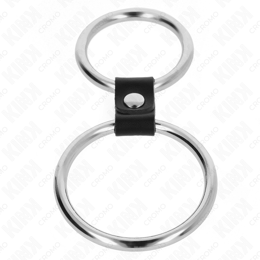 KINK - DOUBLE ANNEAU PÉNIS EN MÉTAL DE 3,7 CM À 5 CM RELIE PAR SANGLE EN CUIR MODÈLE 1 - 7eme ciel