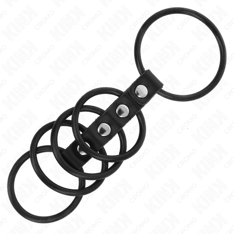 KINK - 5 ANNEAUX PÉNIS EN SILICONE DE 3,8 CM À 4,8 CM CONNECTÉS PAR DU CUIR - 7eme ciel