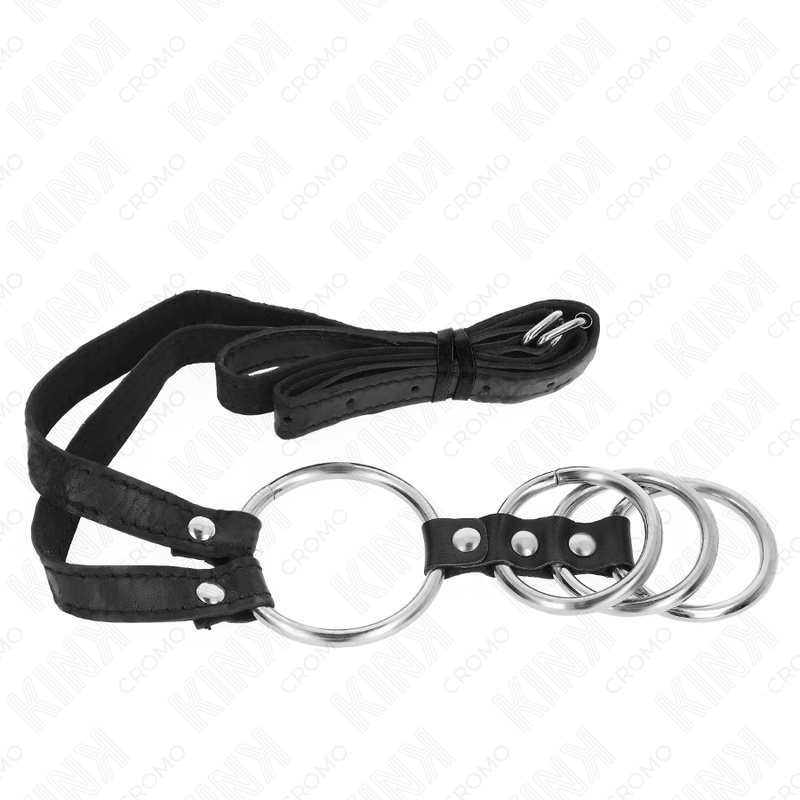 KINK - 4 ANNEAUX PÉNIS MÉTAL CONNECTÉS 3,8 CM À 5 CM AVEC CEINTURE CUIR 112 CM - 7eme ciel