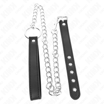 KINK - ANNEAU PÉNIS EN CUIR 21,5 X 2 CM AVEC CHAÎNE EN MÉTAL DE 60 CM ET SANGLE EN CUIR - 7eme ciel