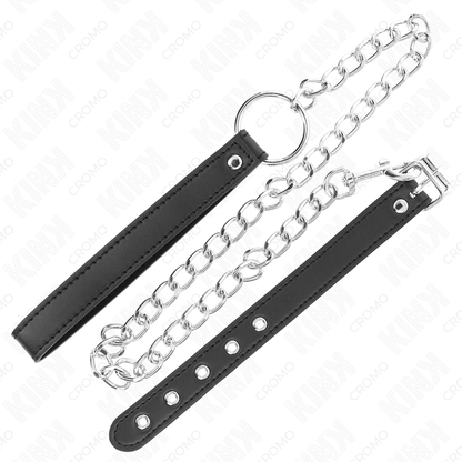 KINK - ANNEAU PÉNIS EN CUIR 21,5 X 2 CM AVEC CHAÎNE EN MÉTAL DE 60 CM ET SANGLE EN CUIR - 7eme ciel