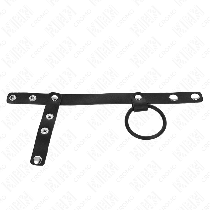 KINK - ANNEAU PÉNIS EN SILICONE 3,8 CM AVEC SÉPARATEUR DE BALLES ET SANGLE EN CUIR 22 X 1,5 CM - 7eme ciel