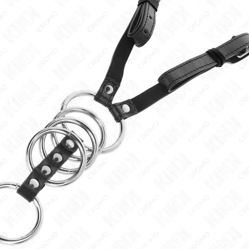 KINK - 5 ANNEAUX PÉNIS 3,8 CM À 5 CM MÉTAL AVEC CEINTURE CUIR 112 CM - 7eme ciel