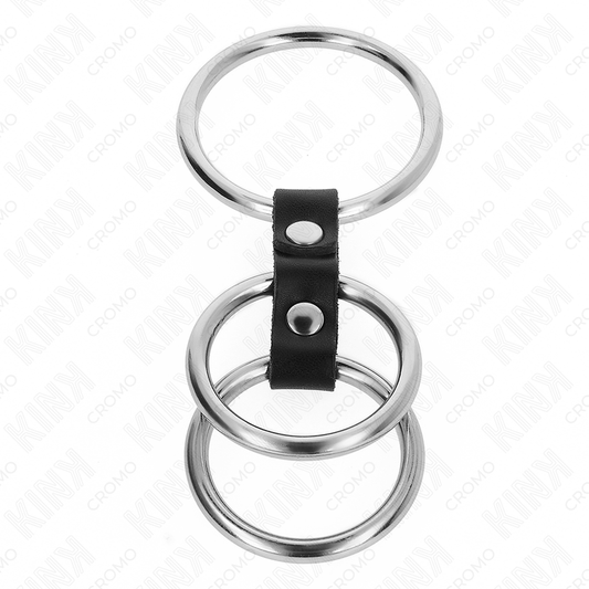 KINK - ANNEAU PÉNIS TRIPLE MÉTAL 3,7 CM À 5 CM CONNECTÉ AU CUIR - 7eme ciel