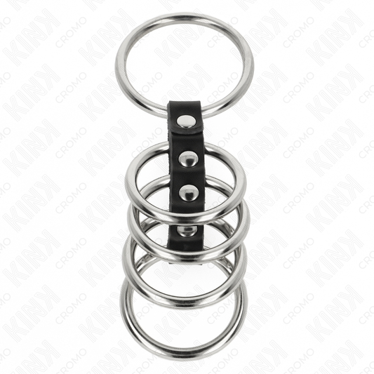 KINK - 5 ANNEAUX PÉNIS DE 3,7 CM À 5 CM EN MÉTAL RELIES PAR DU CUIR - 7eme ciel