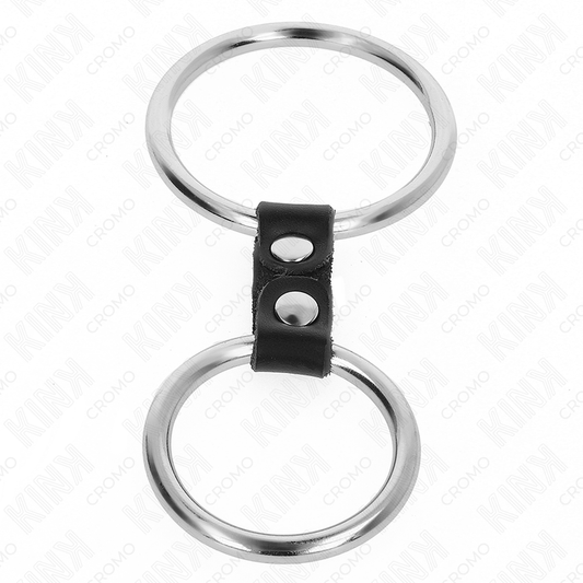 KINK - DOUBLE ANNEAU PÉNIS EN MÉTAL DE 3,7 CM À 5 CM RELIE PAR SANGLE EN CUIR MODÈLE 2 - 7eme ciel