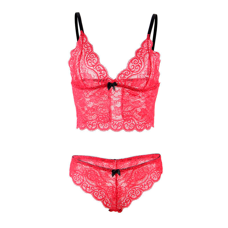 SUBBLIME - 953898 CHEMISIER DE NUIT EN SOIE ET DENTELLE + CULOTTE ROUGE S/M - 7eme ciel