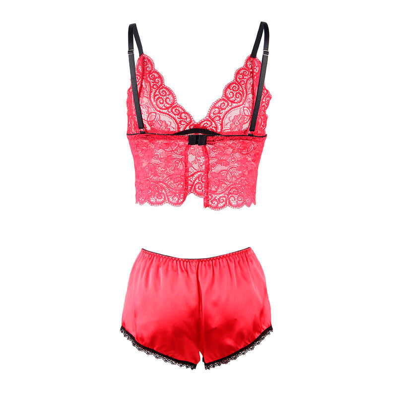 SUBBLIME - 953898 CHEMISIER DE NUIT EN SOIE ET DENTELLE + CULOTTE ROUGE S/M - 7eme ciel