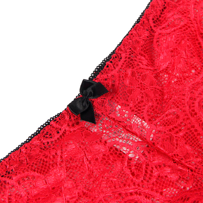 SUBBLIME - 953898 CHEMISIER DE NUIT EN SOIE ET DENTELLE + CULOTTE ROUGE S/M - 7eme ciel