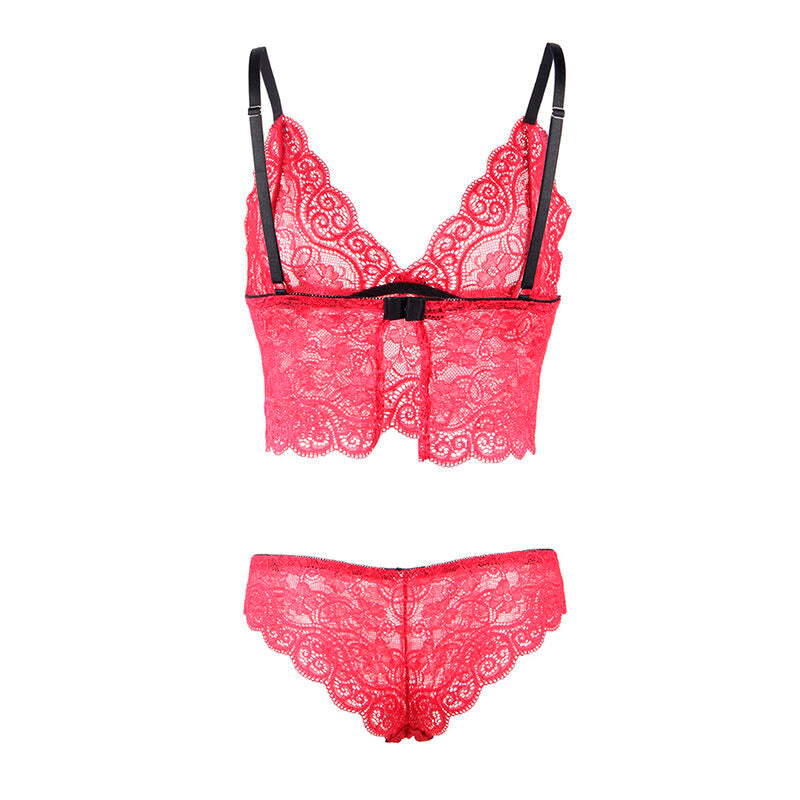 SUBBLIME - 953904 CHEMISIER DE NUIT EN SOIE ET DENTELLE + CULOTTE ROUGE L/XL - 7eme ciel
