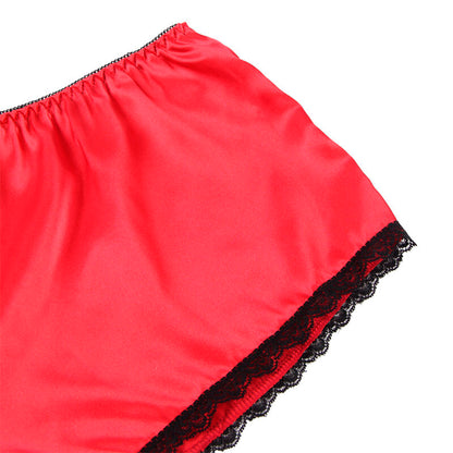 SUBBLIME - 953904 CHEMISIER DE NUIT EN SOIE ET DENTELLE + CULOTTE ROUGE L/XL - 7eme ciel