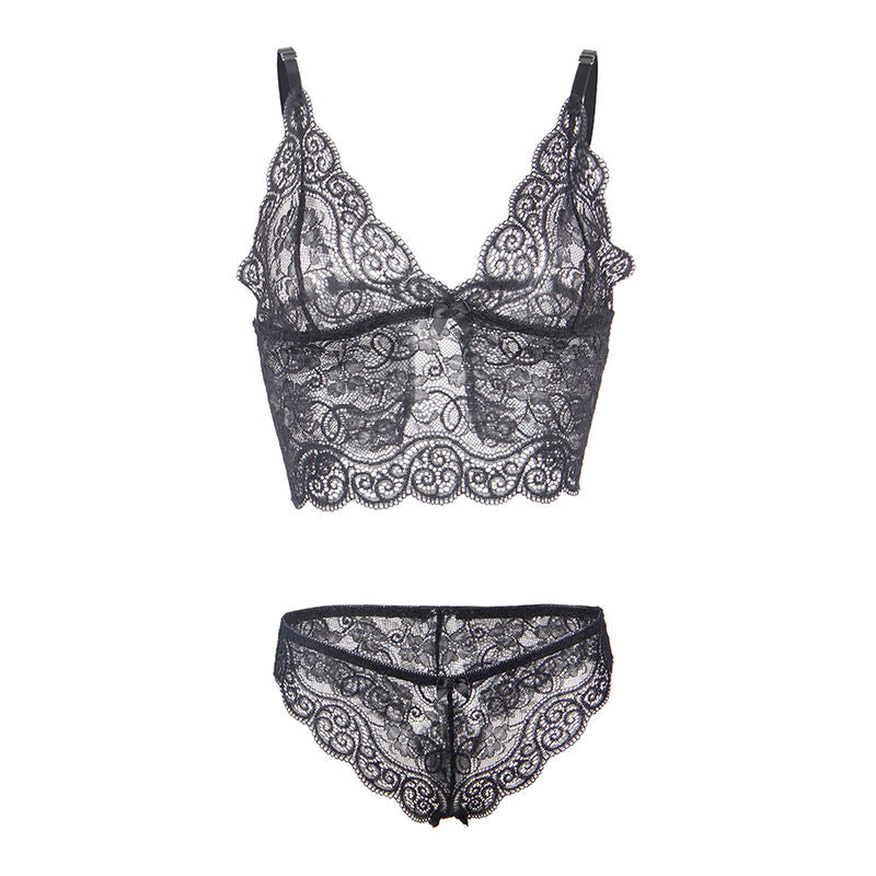 SUBBLIME - 953911 CHEMISIER DE NUIT EN SOIE ET DENTELLE + CULOTTE NOIRE S/M - 7eme ciel