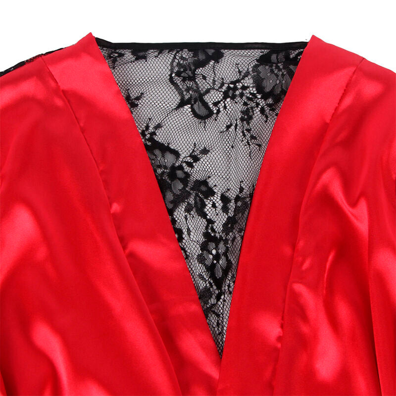 SUBBLIME - 954024 CARACO DOS TRANSPARENT EN DENTELLE + STRING ROUGE/NOIR L/XL - 7eme ciel