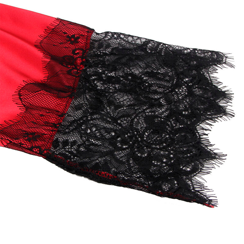 SUBBLIME - 954024 CARACO DOS TRANSPARENT EN DENTELLE + STRING ROUGE/NOIR L/XL - 7eme ciel