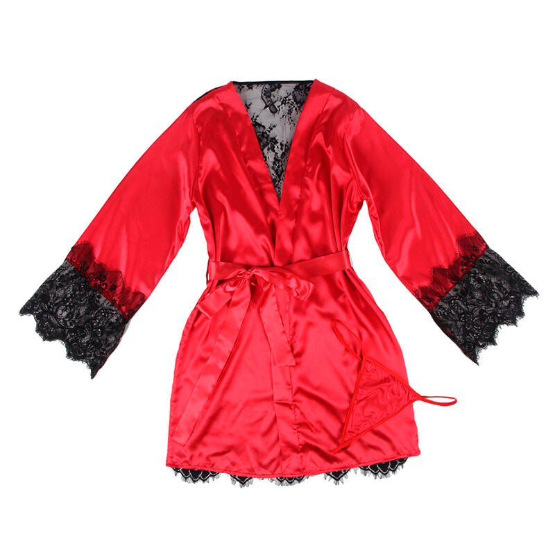 SUBBLIME - 954024 CARACO DOS TRANSPARENT EN DENTELLE + STRING ROUGE/NOIR L/XL - 7eme ciel
