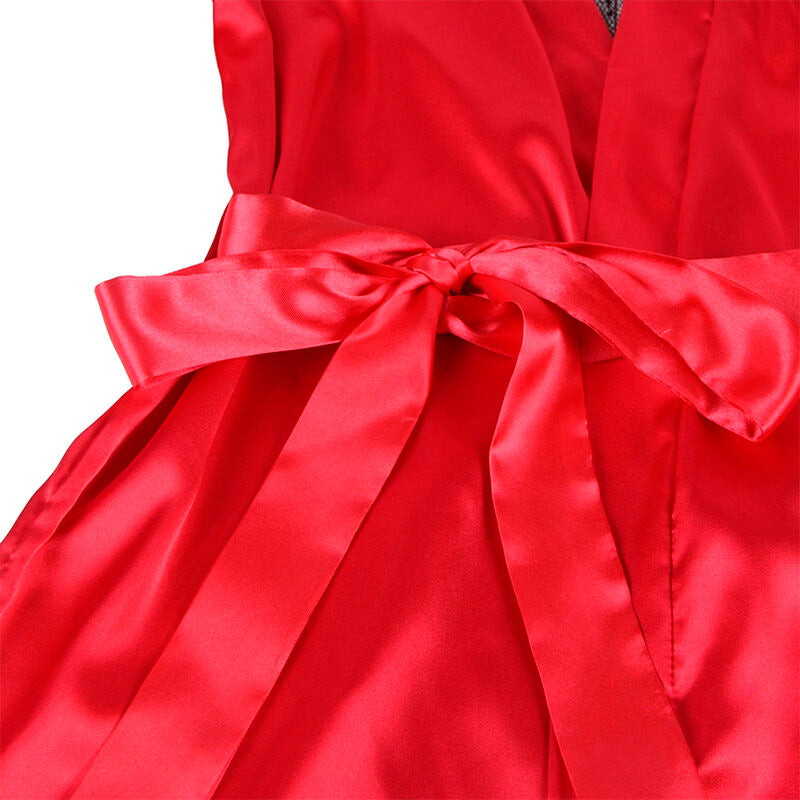 SUBBLIME - 954024 CARACO DOS TRANSPARENT EN DENTELLE + STRING ROUGE/NOIR L/XL - 7eme ciel