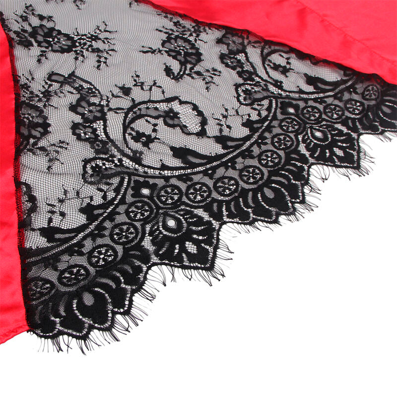 SUBBLIME - 954024 CARACO DOS TRANSPARENT EN DENTELLE + STRING ROUGE/NOIR L/XL - 7eme ciel