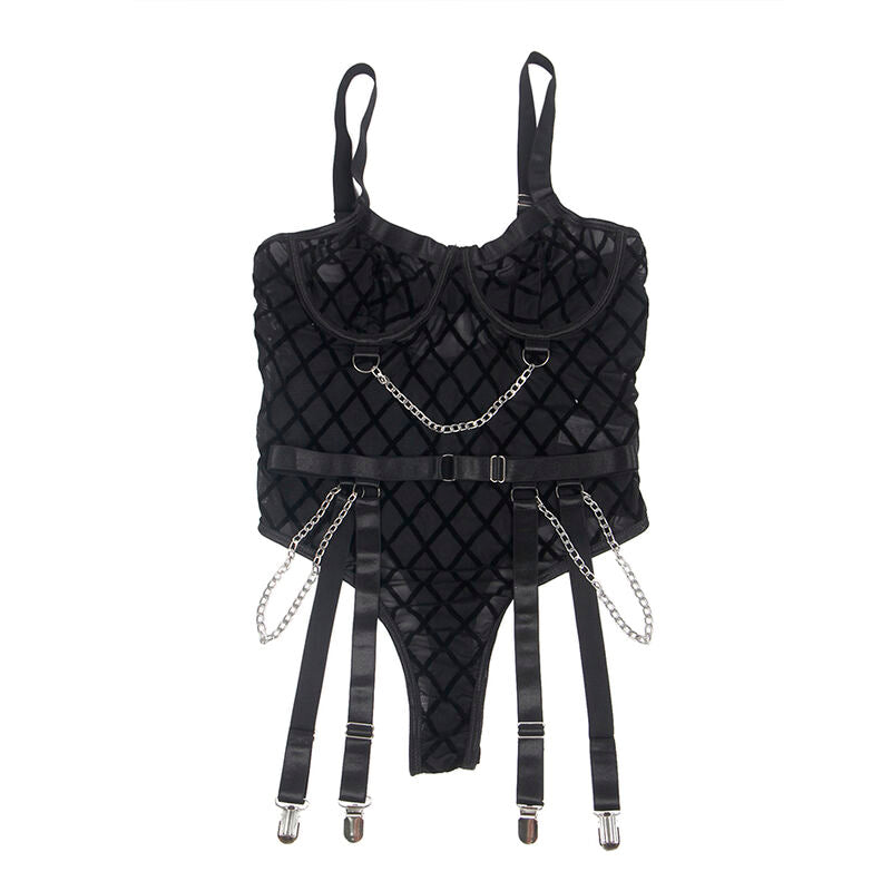SUBBLIME - 9542277 BODY AVEC CHAÎNES + PORTE-JARRETELLES NOIR L/XL - 7eme ciel
