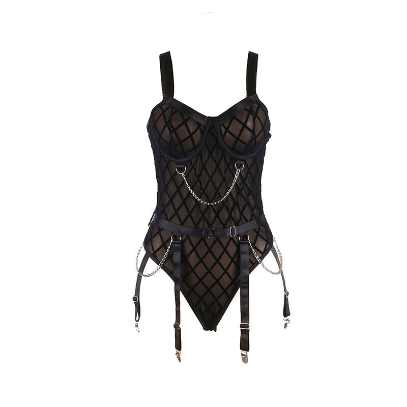 SUBBLIME - 9542277 BODY AVEC CHAÎNES + PORTE-JARRETELLES NOIR L/XL - 7eme ciel