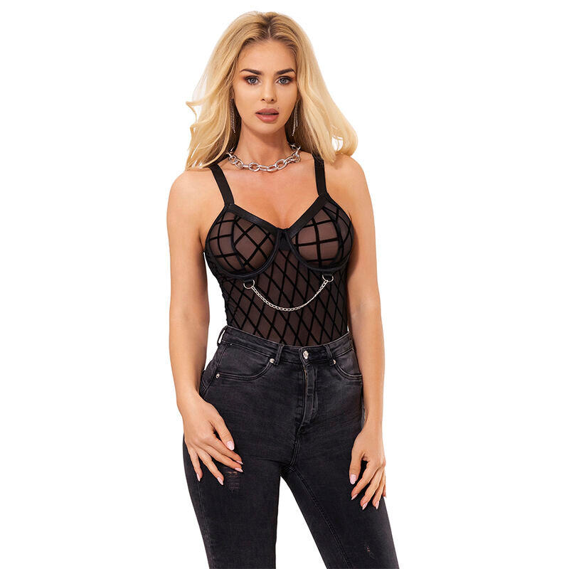 SUBBLIME - 9542277 BODY AVEC CHAÎNES + PORTE-JARRETELLES NOIR L/XL - 7eme ciel