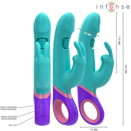 INTENSE - MONICA VIBRATEUR RABBIT AVEC STIMULATEUR DE POINT G ROTATIF BLEU - 7eme ciel